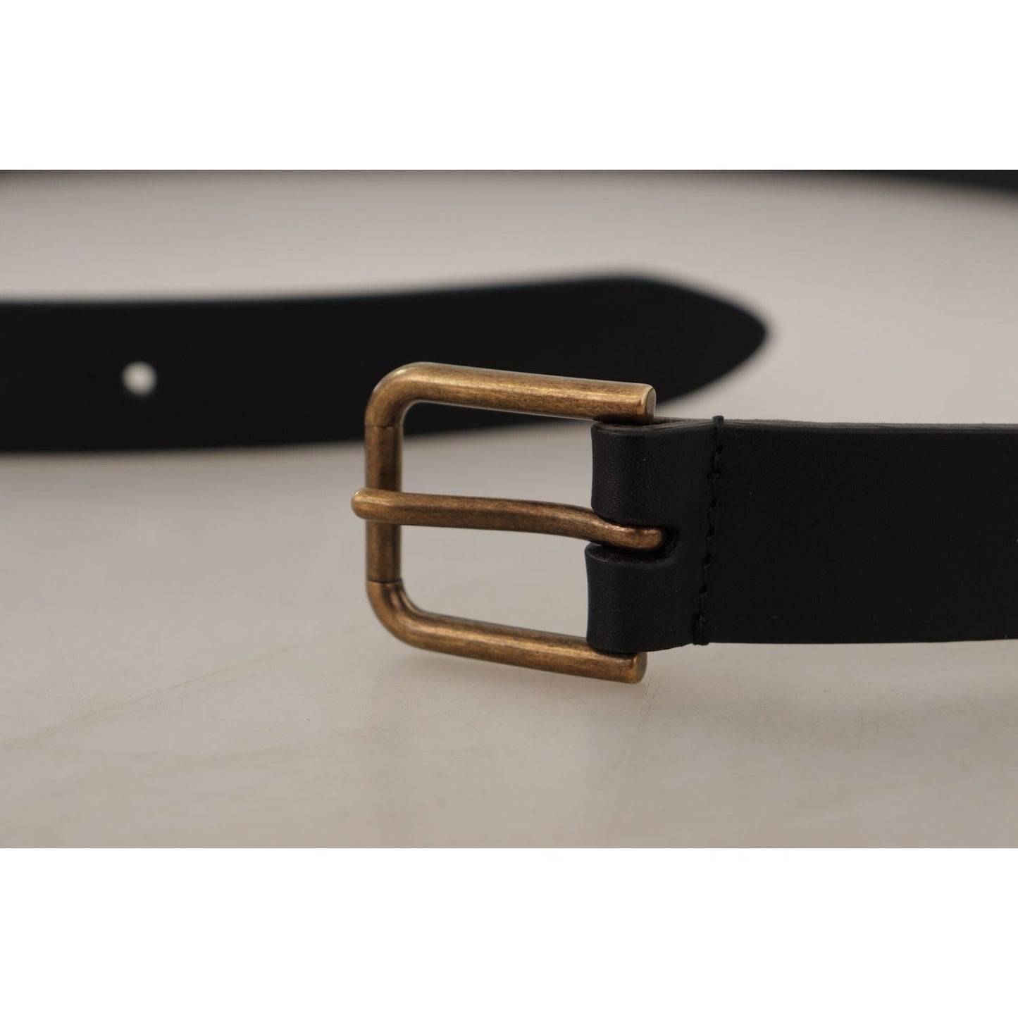 Dolce & Gabbana Black Calf Leather Brass Logo Engraved Buckle Belt BEL8599-90