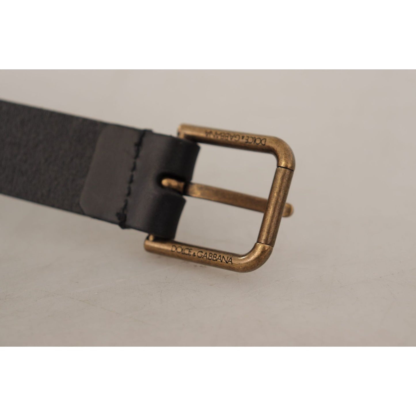 Dolce & Gabbana Black Calf Leather Brass Logo Engraved Buckle Belt BEL8599-90