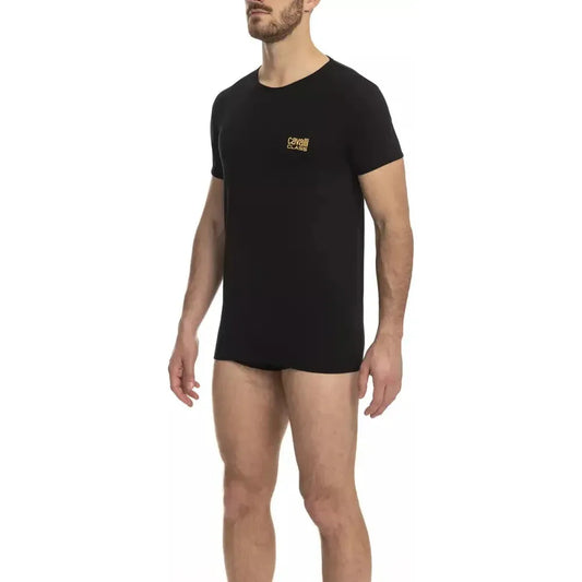 Cavalli Class Black Cotton Men T-Shirt CA-23753-S