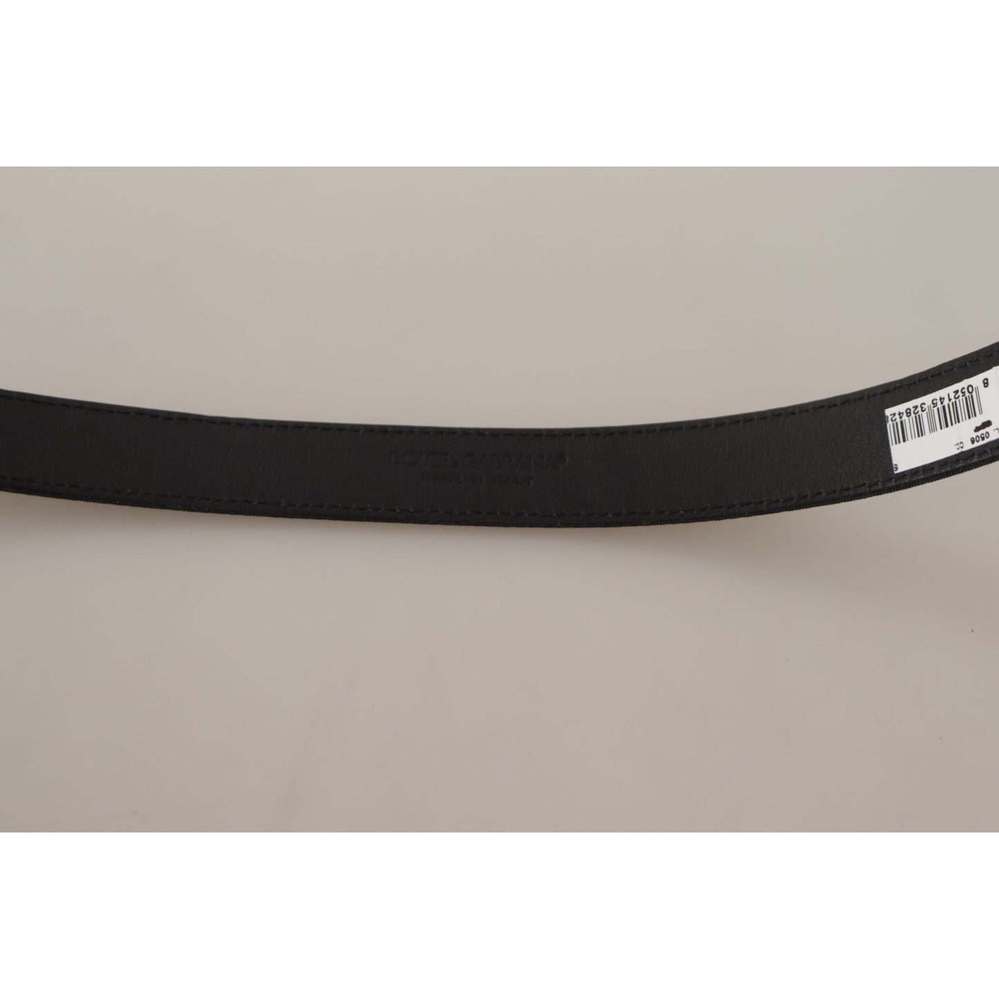 Dolce & Gabbana Black Calf Canvas Silver Tone Logo Metal Belt