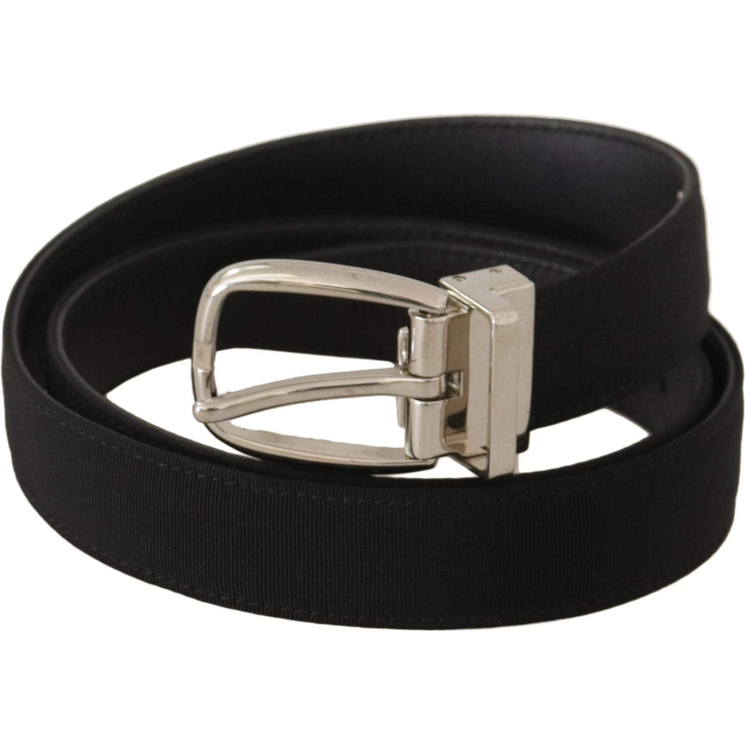 Dolce & Gabbana Belt Black Calf Leather Silver Tone Metal Buckle