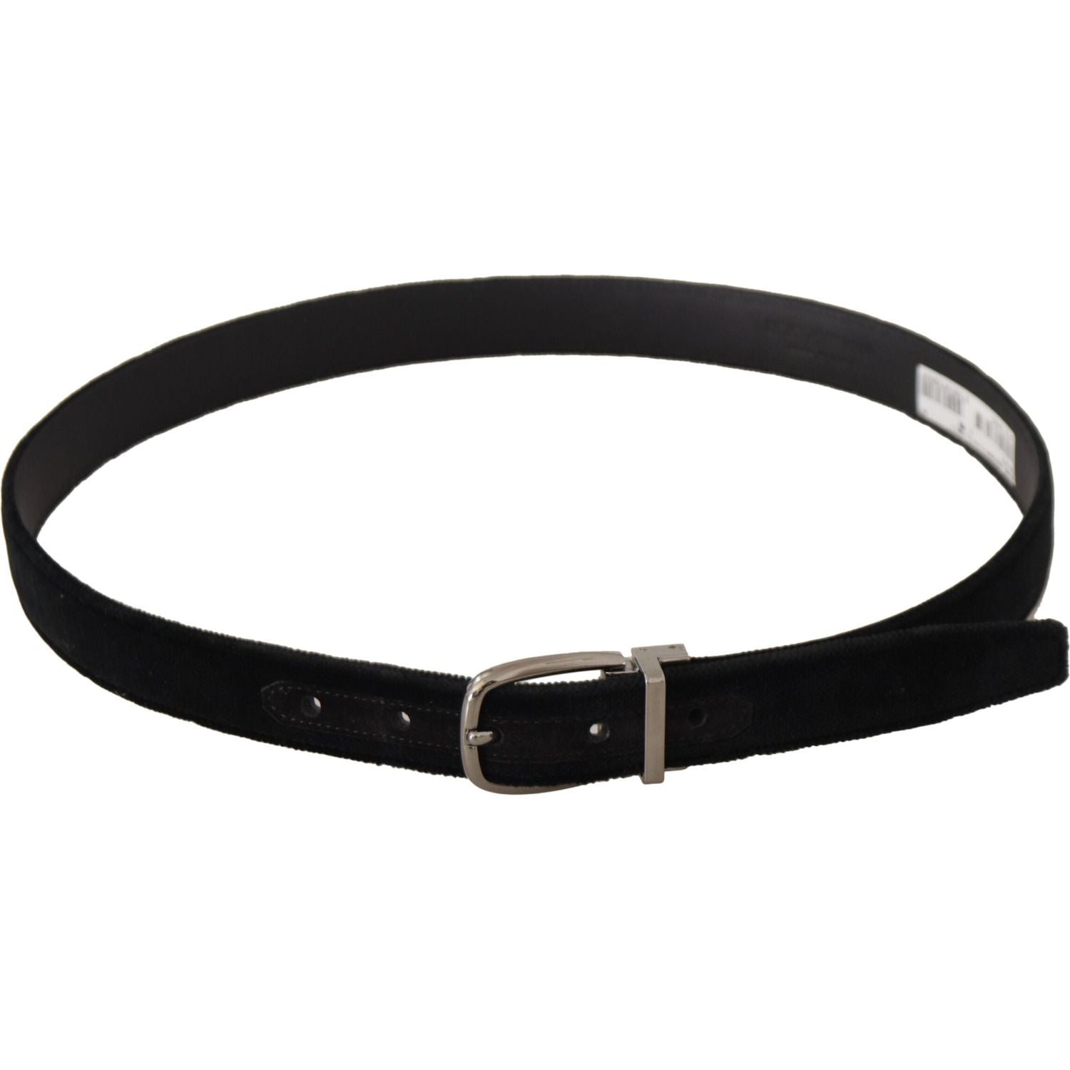Dolce & Gabbana Black Classic Velvet Silver Tone Metal Buckle Belt