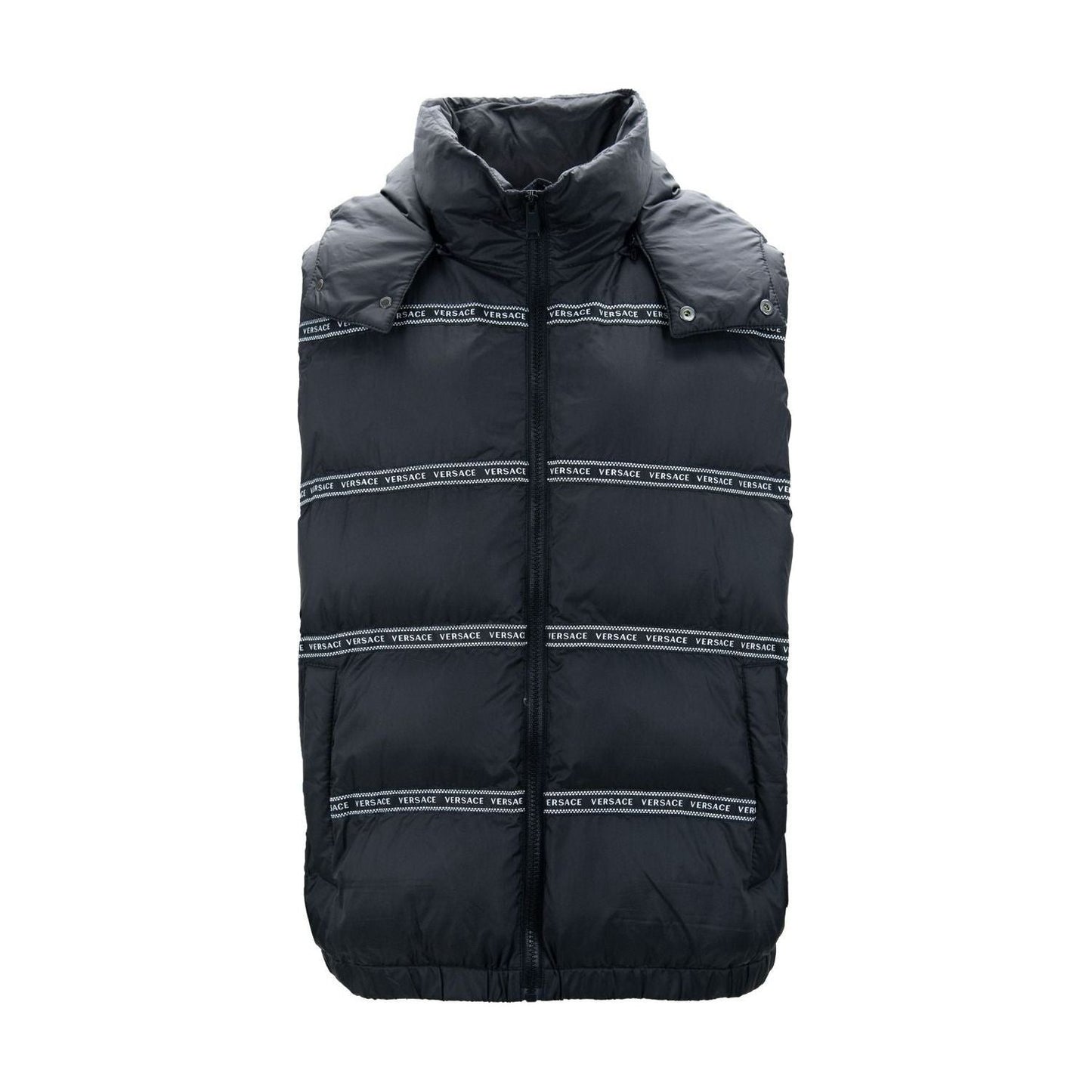 Versace Elegant Black Logo Band Vest with Detachable Hood 8054712636363
