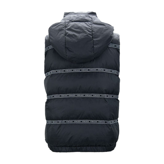 Versace Elegant Black Logo Band Vest with Detachable Hood 8054712636363