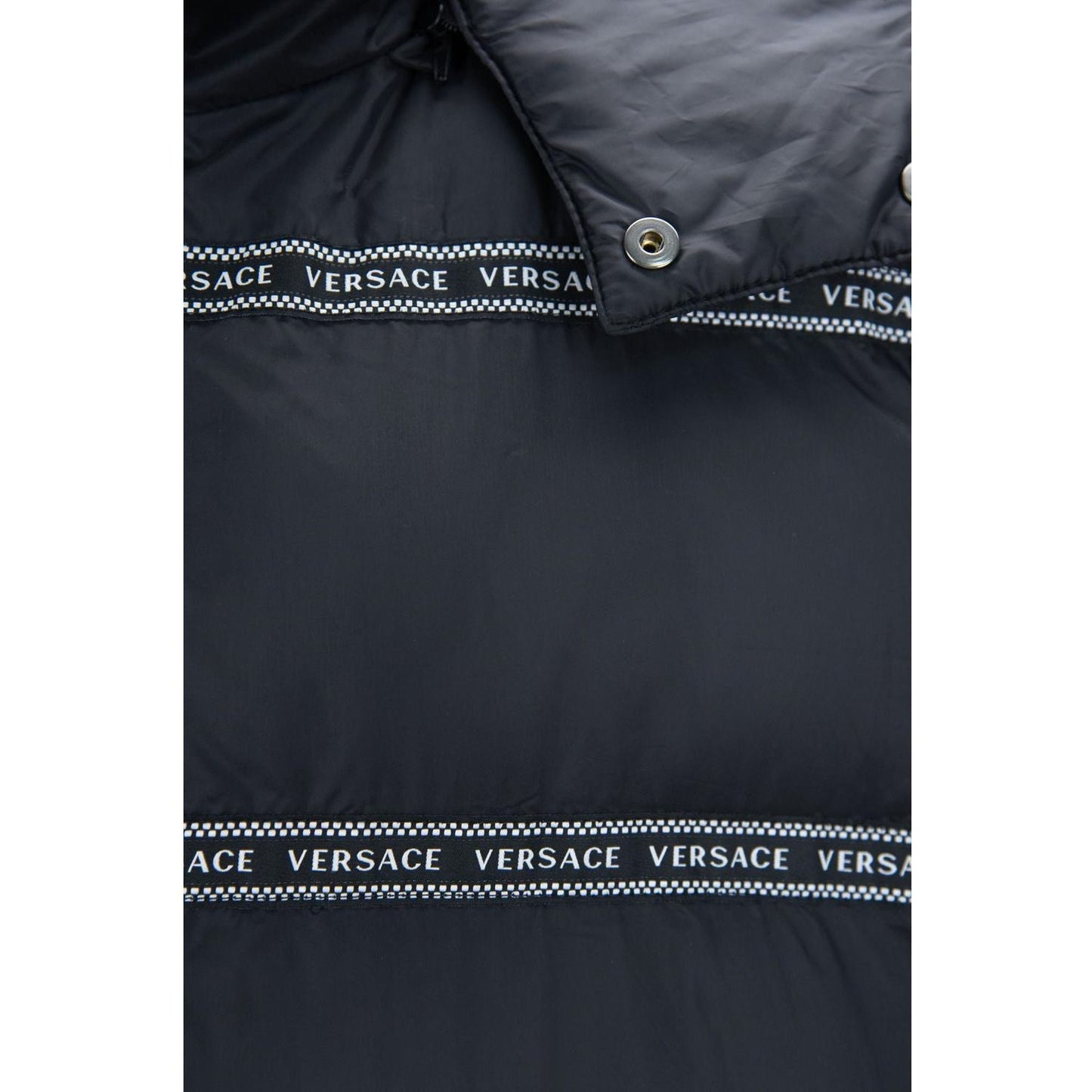Versace Elegant Black Logo Band Vest with Detachable Hood 8054712636363