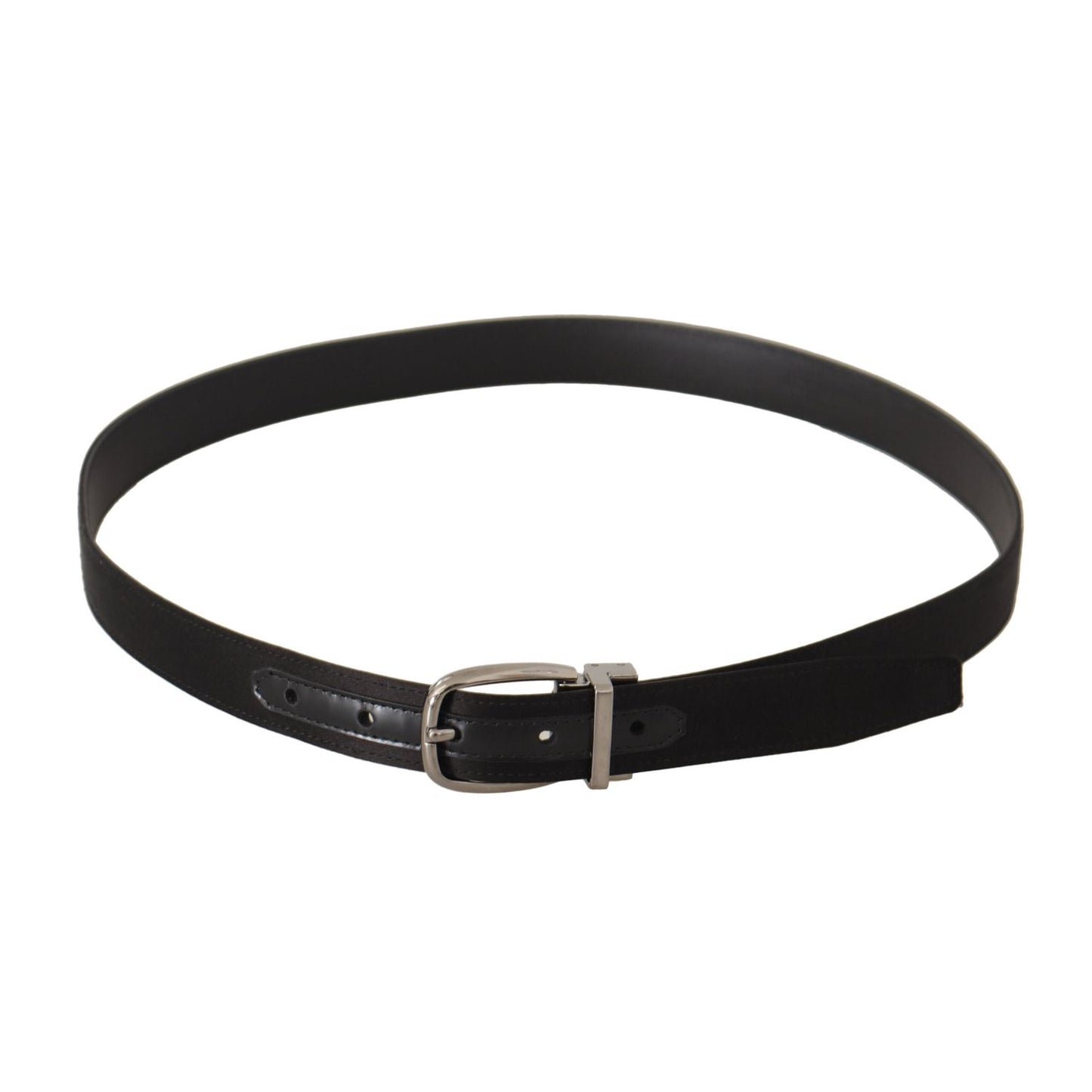 Dolce & Gabbana Black Calf Leather Silver Logo Metal Buckle Belt