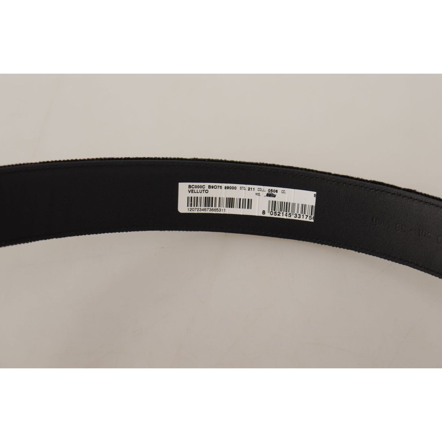 Dolce & Gabbana Black Velvet Silver Logo Engraved Metal Buckle Belt