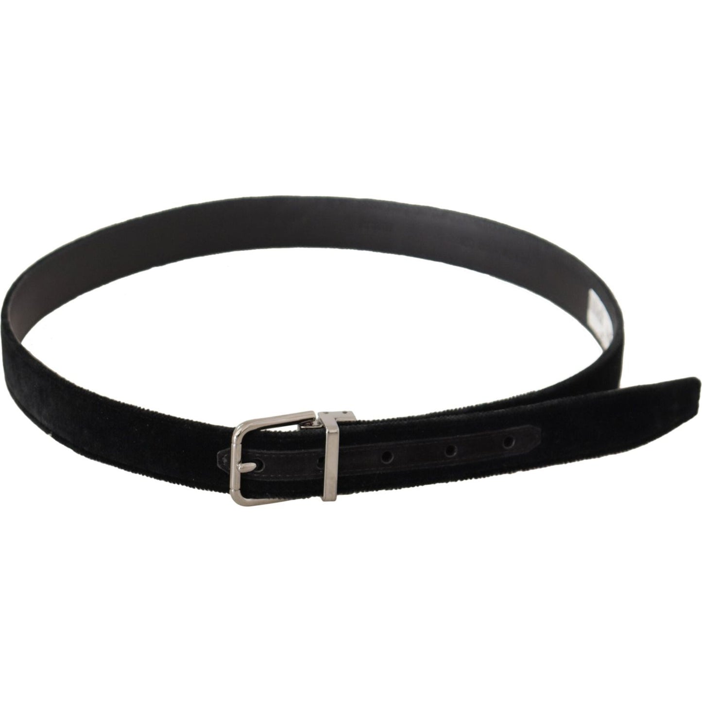 Dolce & Gabbana Black Casual Velvet Silver Metal Logo Buckle Belt