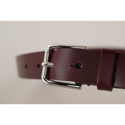 Dolce & Gabbana Maroon Calf Leather Silver Tone Metal Buckle Belt