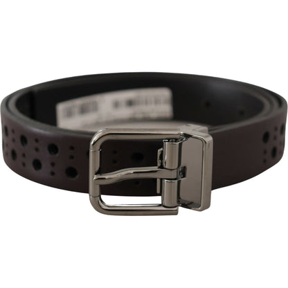 Dolce & Gabbana Dark Purple Perforated Leather Metal Buckle Belt