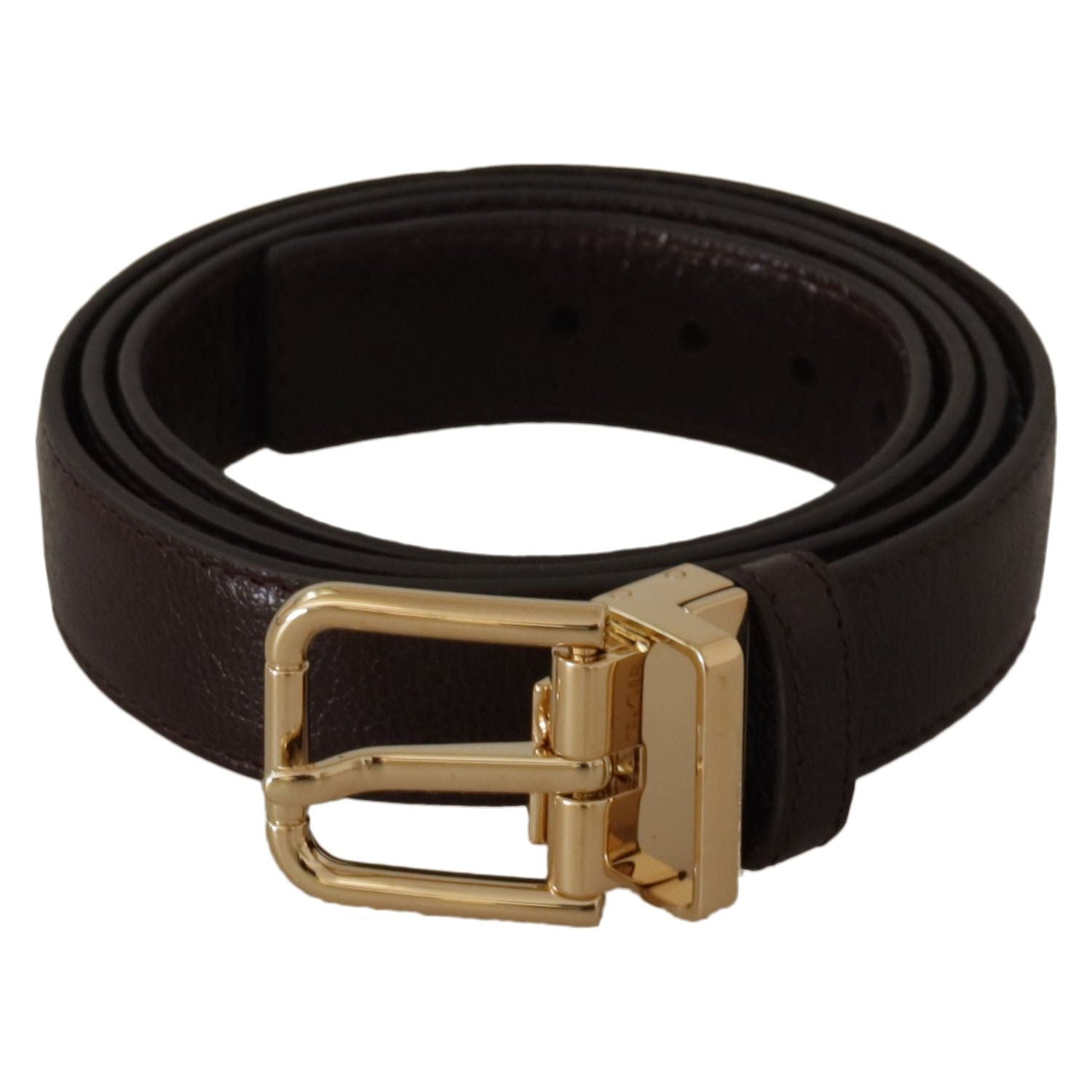 Dolce & Gabbana Brown Leather Gold Metal Buckle Belt