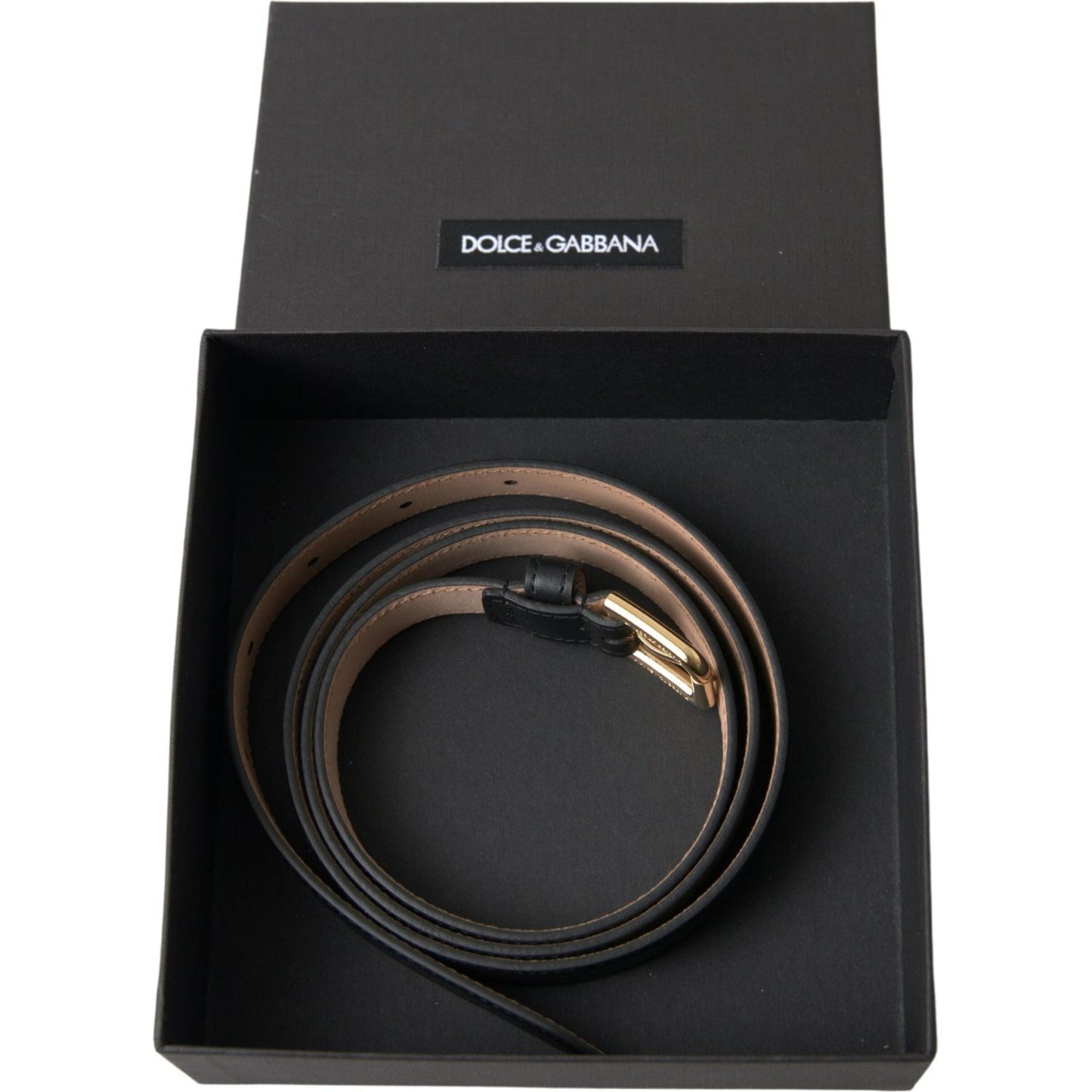 Dolce & Gabbana Black Leather Gold Tone Metal Buckle Belt