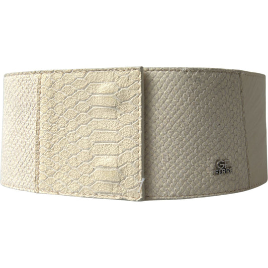 GF Ferre Off White Waxed Cotton Wide Fashion Waistband Belt