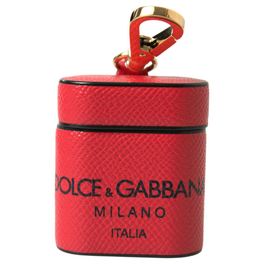 Dolce & Gabbana Red Black Calf Leather Logo Print Strap Airpods Case