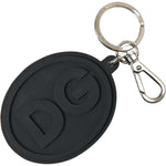Dolce & Gabbana Black Rubber DG Logo Silver Brass Metal Keychain SMY101168