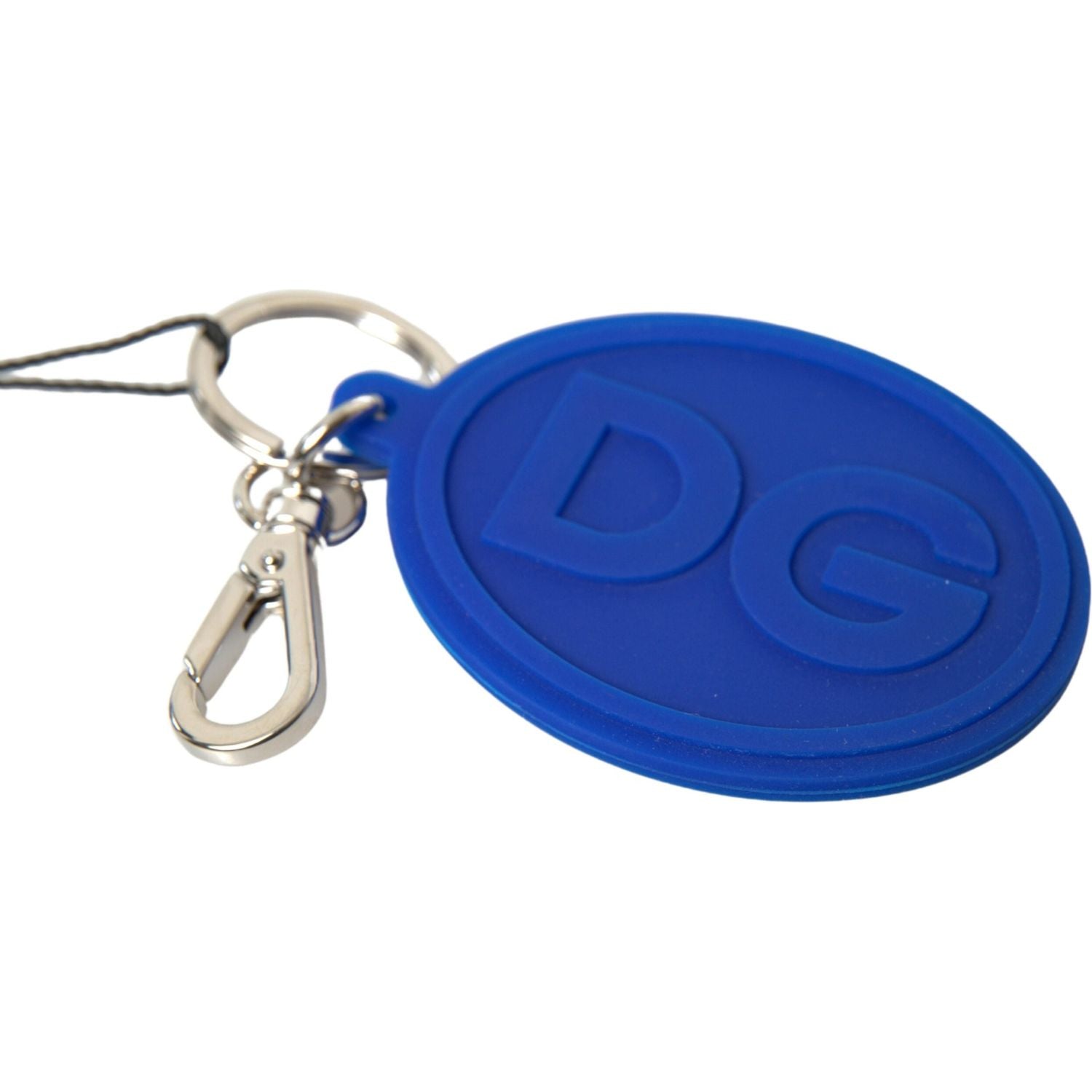 Dolce & Gabbana Blue Rubber DG Logo Silver Brass Metal Keyring Keychain