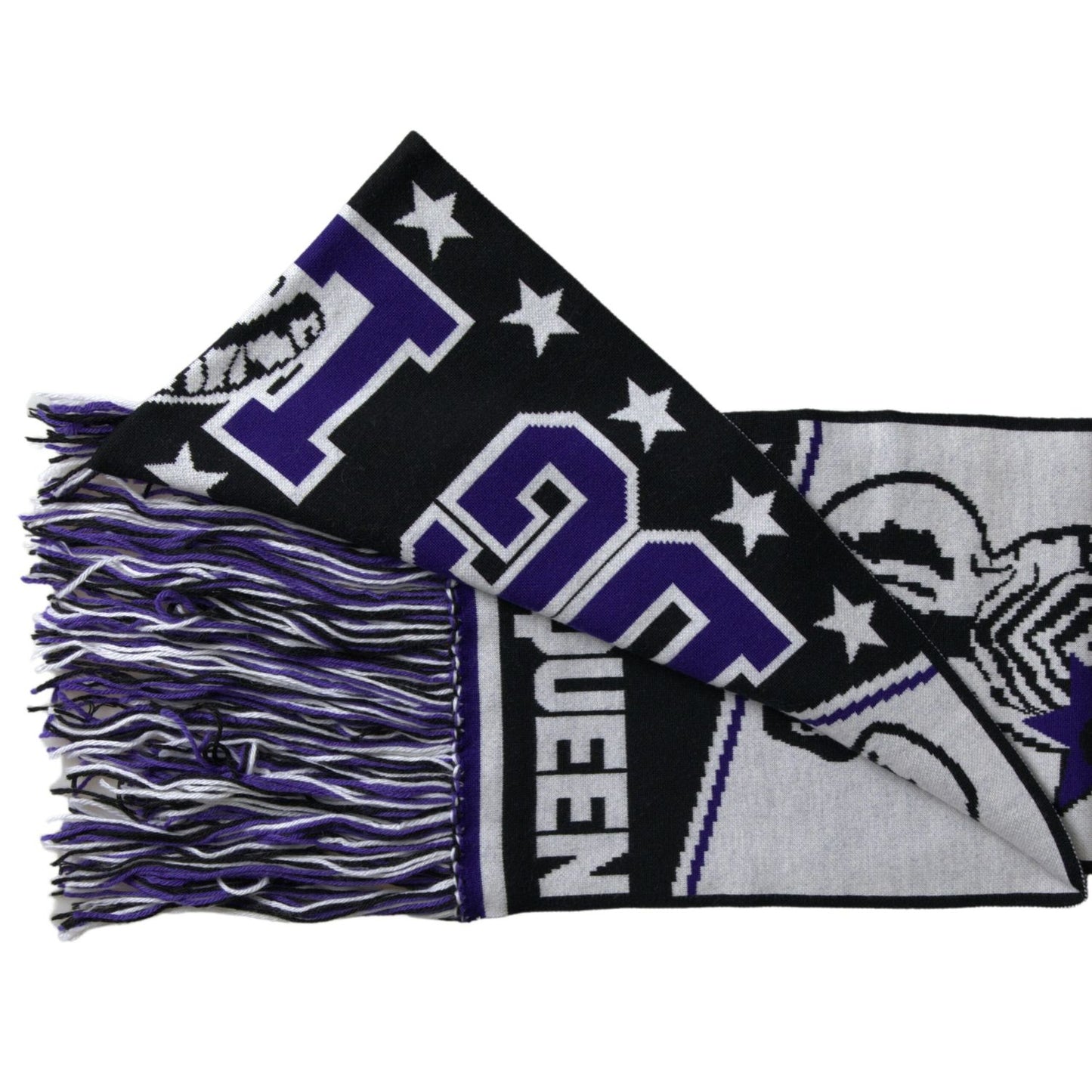 Dolce & Gabbana Multicolor Wool DG Queen Wrap Fringe Scarf