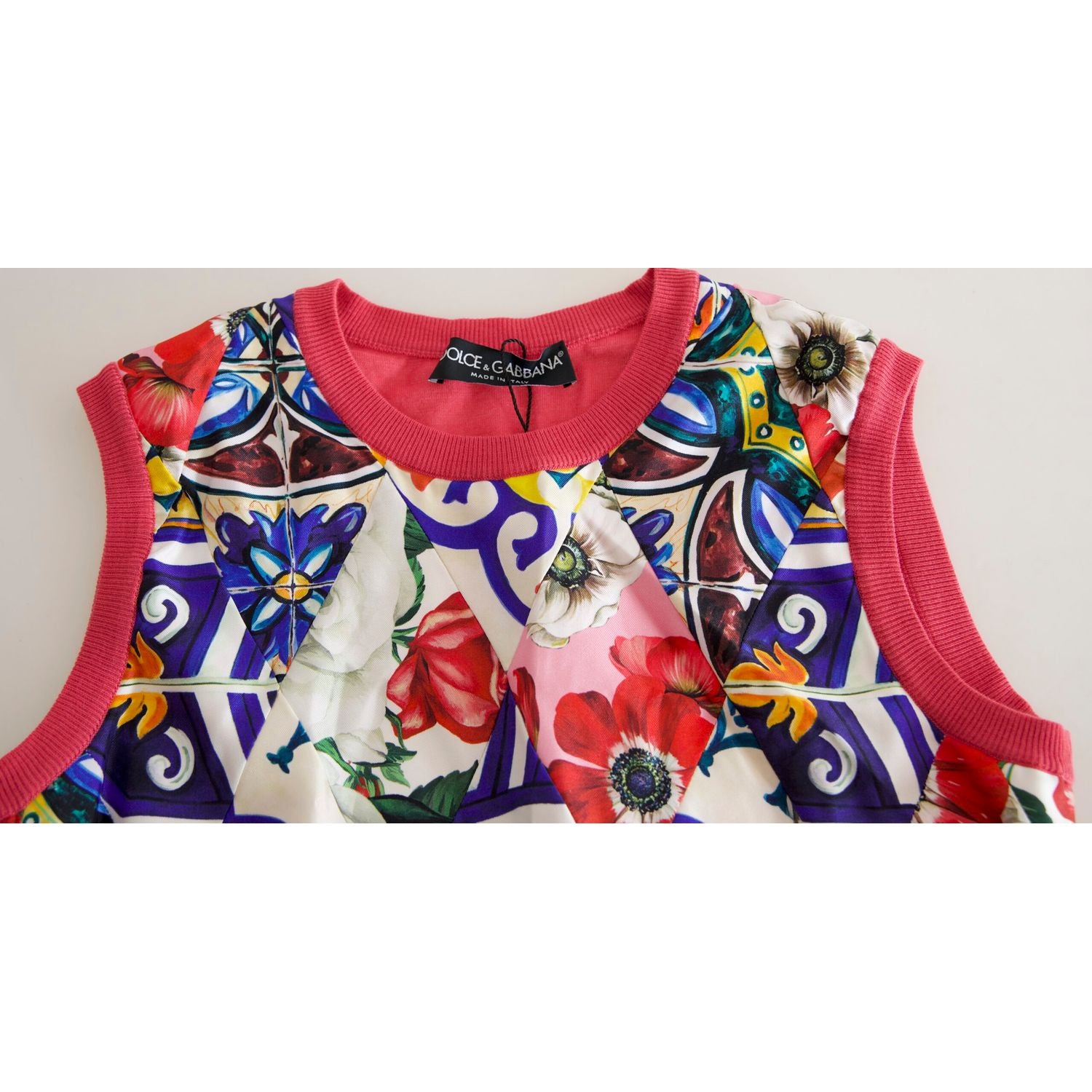 Dolce & Gabbana Multicolor Majolica Floral Crew Neck Tank Top