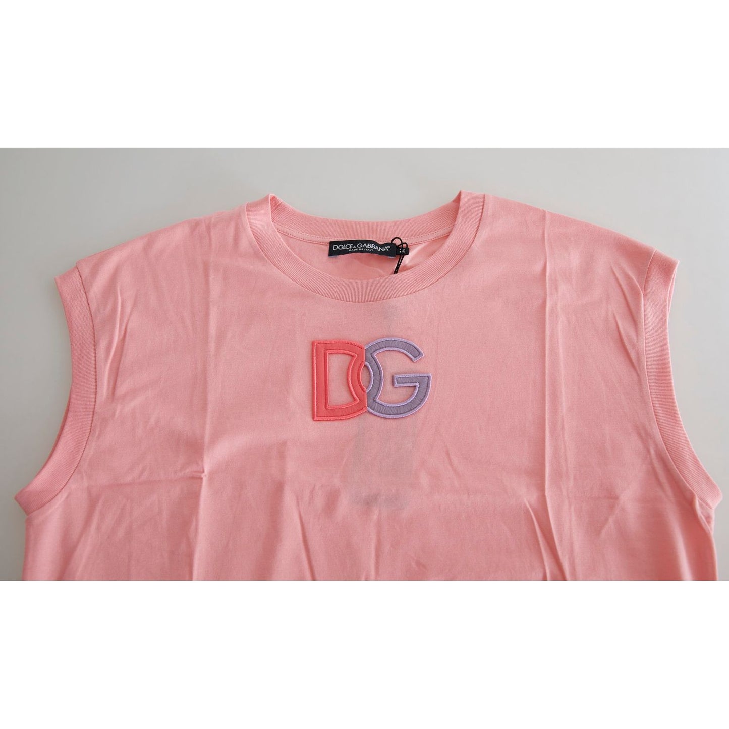 Dolce & Gabbana Pink Cotton DG Logo Crew Neck Tank T-shirt