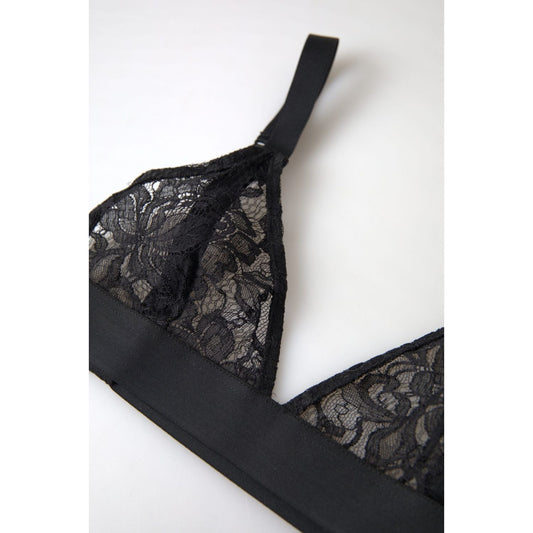 Dolce & Gabbana Black Floral Lace Nylon Stretch Bra Underwear BIK1730-40