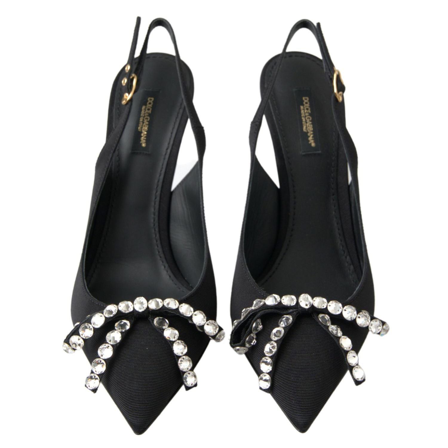 Dolce & Gabbana Black Crystal Embellished Slingback Heel Shoes