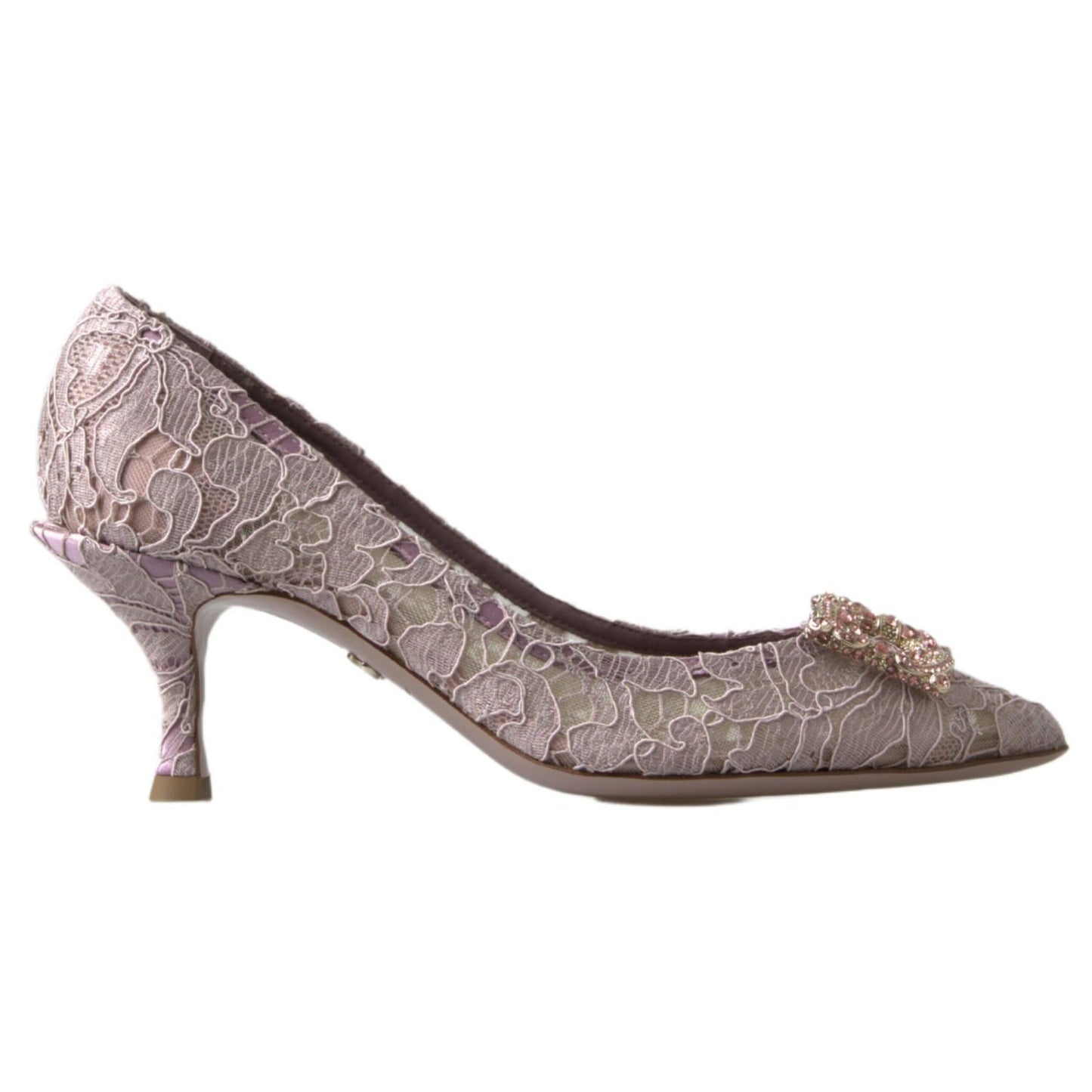 Dolce & Gabbana Pink Floral Lace DG Crystal Pumps Shoes