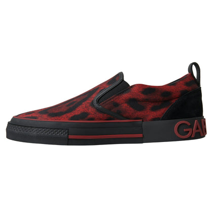 Dolce & Gabbana Red Black Leopard Loafers Sneakers Shoes