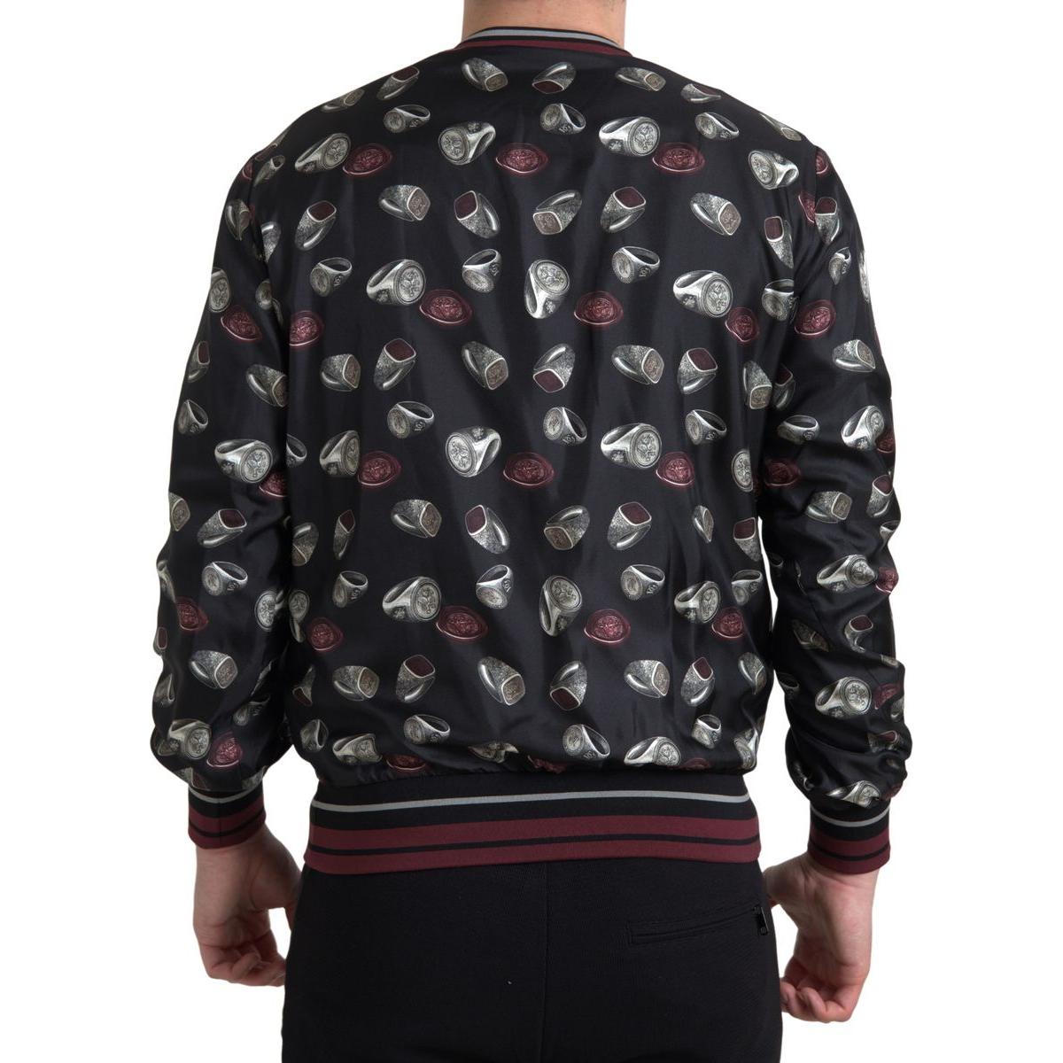 Dolce & Gabbana Black Ring Print Silk Crewneck Sweater