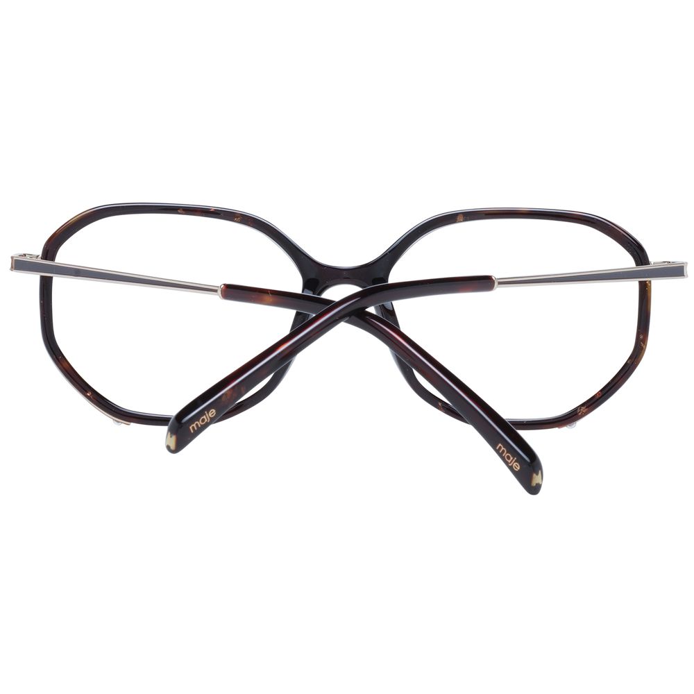 Maje Brown Women Glasses Frame in full-rim round style with brown plastic frame and demo lenses, size 51-15-135, includes branded case.