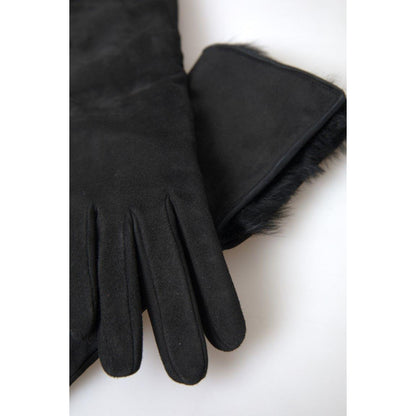 Dolce & Gabbana Black Leather Fur Elbow Length Gloves