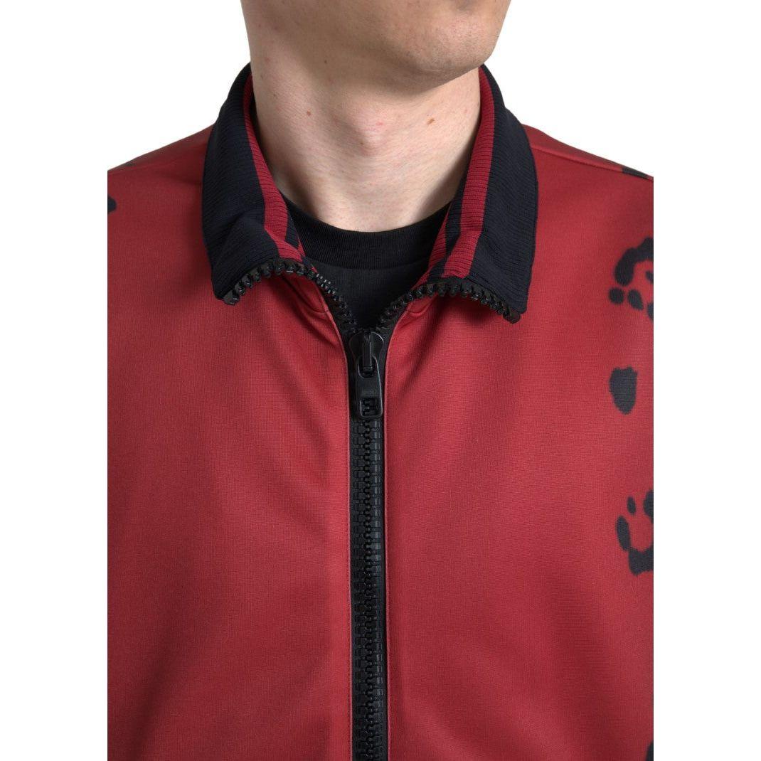 Dolce & Gabbana Red Leopard Polyester Bomber Full Zip Jacket