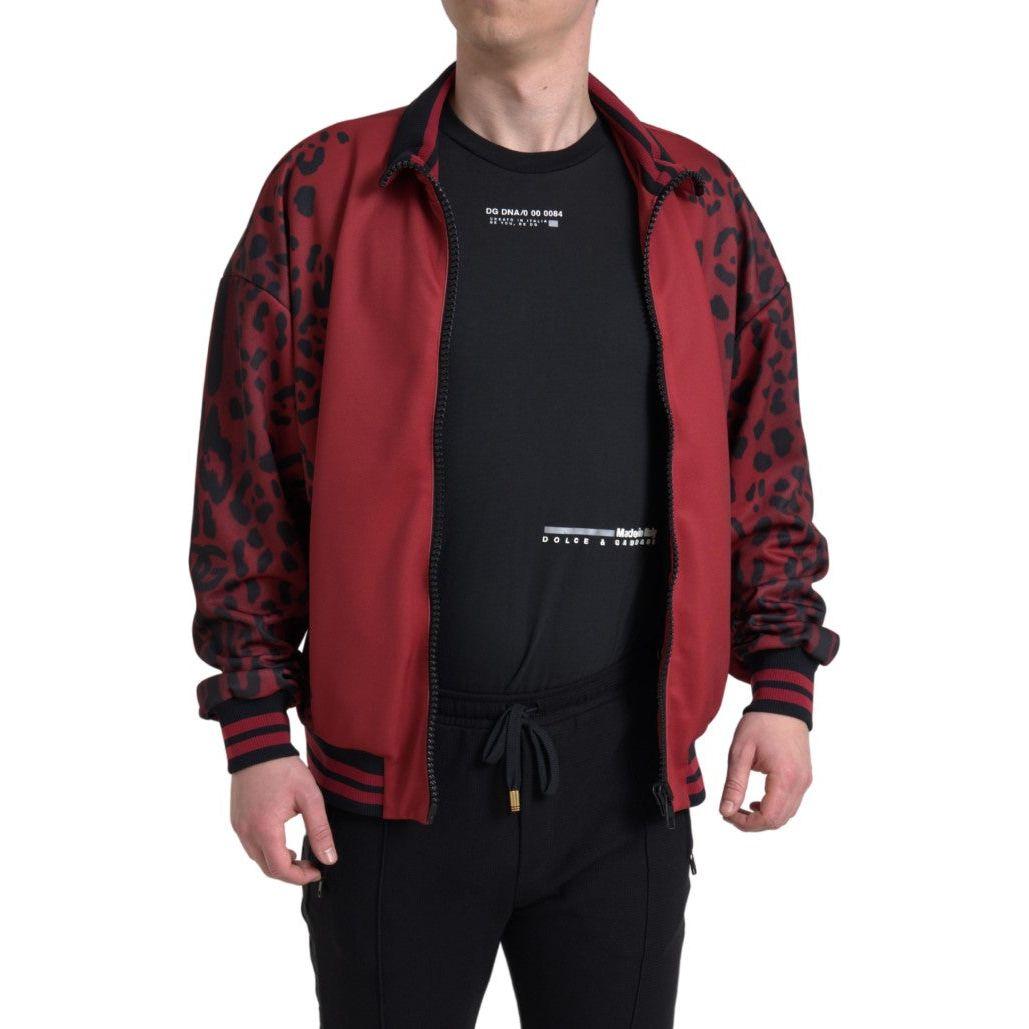 Dolce & Gabbana Red Leopard Polyester Bomber Full Zip  Jacket