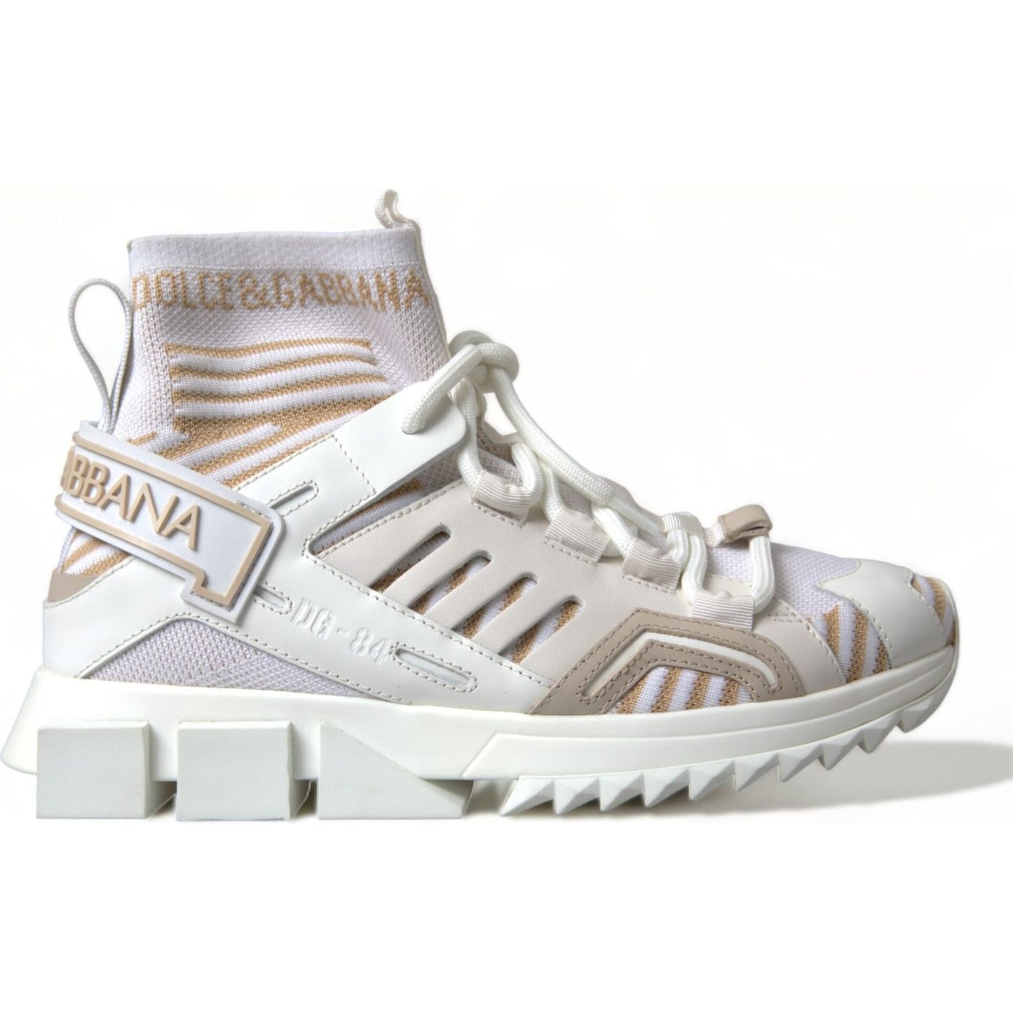 Dolce & Gabbana White Beige Sorrento Socks Sneakers Shoes
