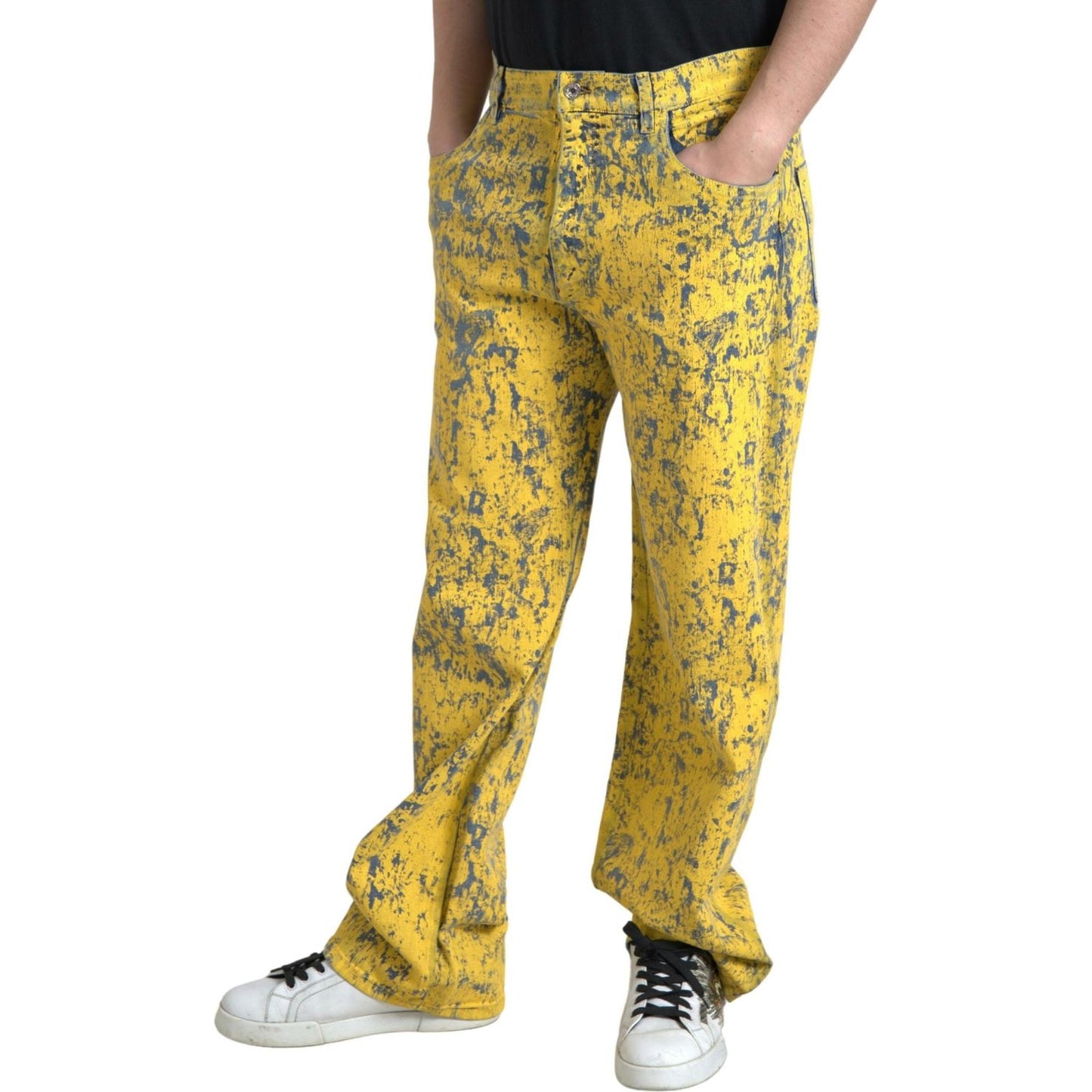 Dolce & Gabbana Yellow Cotton Tie Dye Straight Denim Jeans
