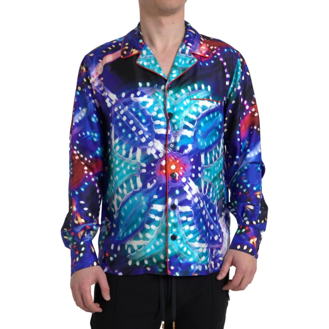 Dolce & Gabbana Multicolor Silk Psychedelic Print Men Pajama Shirt
