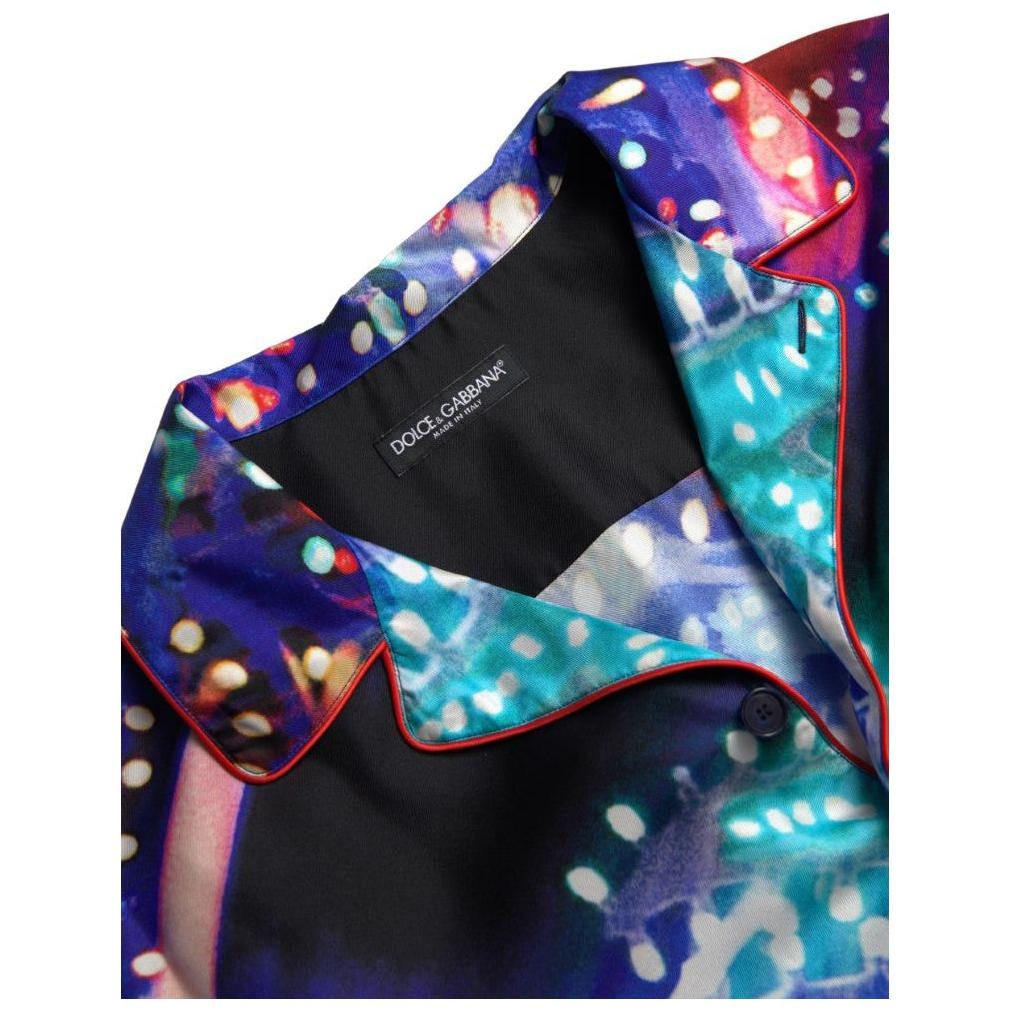 Dolce & Gabbana Multicolor Silk Psychedelic Print Men Pajama Shirt