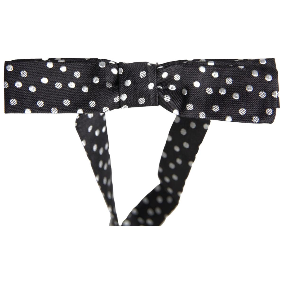 Dolce & Gabbana Black Polka Dot Silk Adjustable Men Neck Papillon Bow Tie FT3798