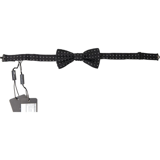 Dolce & Gabbana Black Polka Dot Silk Adjustable Men Neck Papillon Bow Tie FT3800