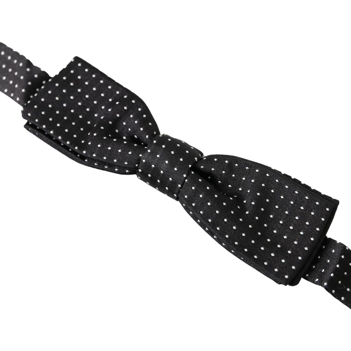 Dolce & Gabbana Black Polka Dot Silk Adjustable Men Neck Papillon Bow Tie FT3803