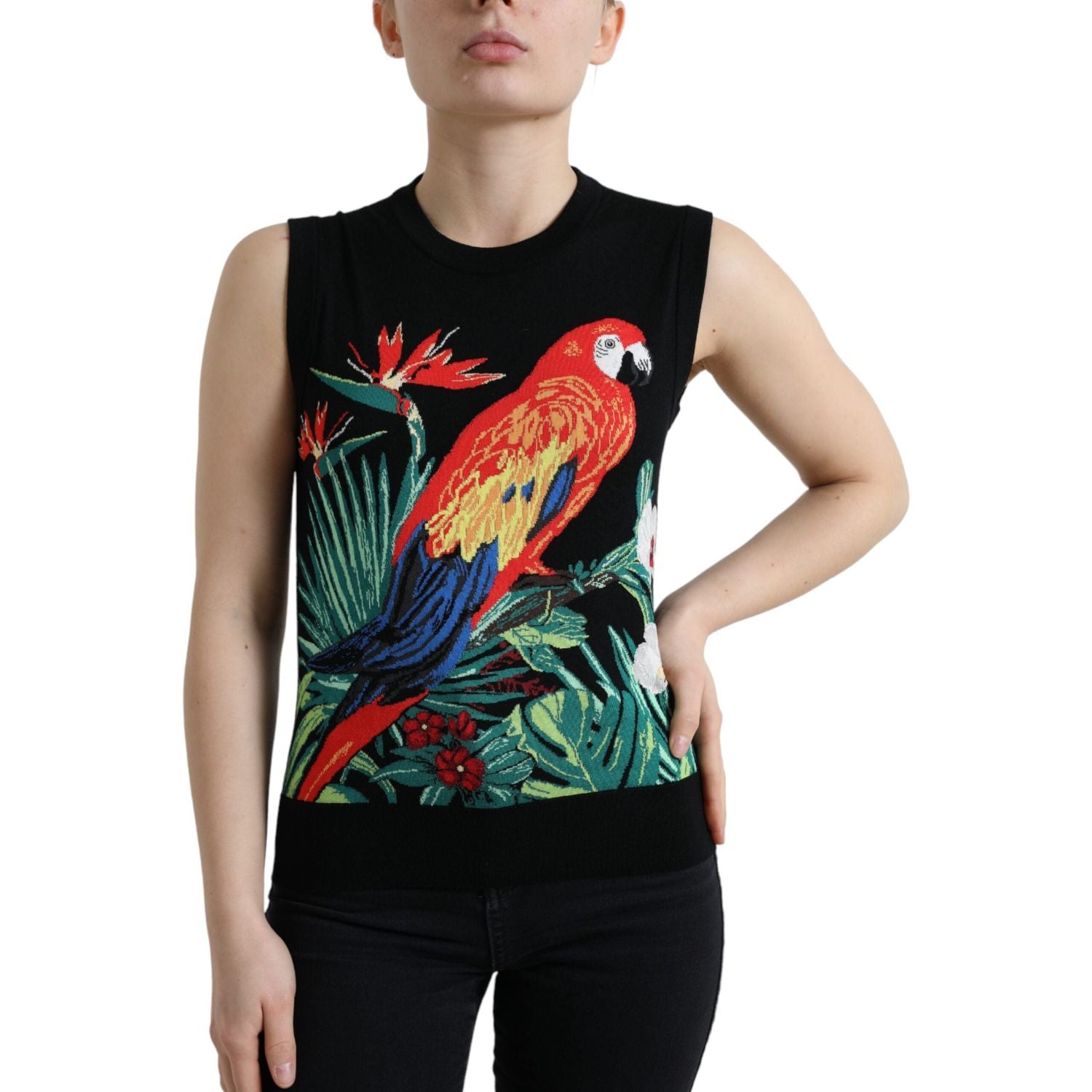 Dolce & Gabbana Black Bird Wool Knit Sleeveless Tank T-shirt