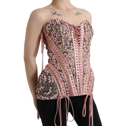 Dolce & Gabbana Pink Floral Applique Bustier Corset Top TSH84259-38