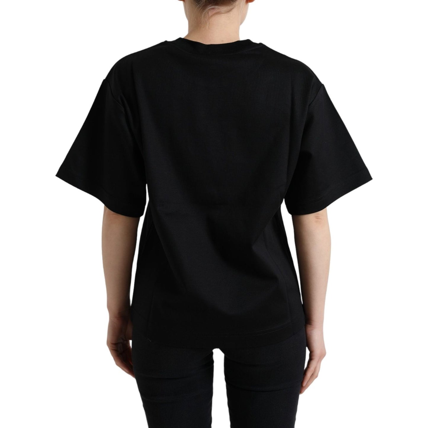 Dolce & Gabbana Black Cotton DG Crystal Crewneck Tee T-shirt