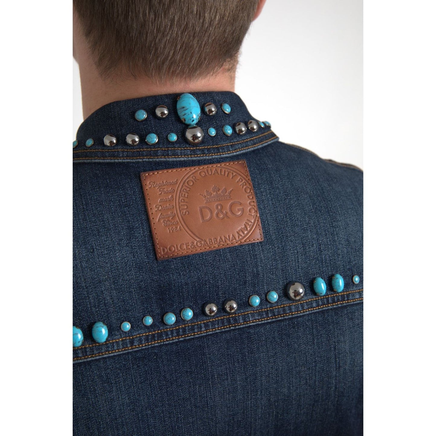 Dolce & Gabbana Blue Denim Turquoise Stones Studded Jacket
