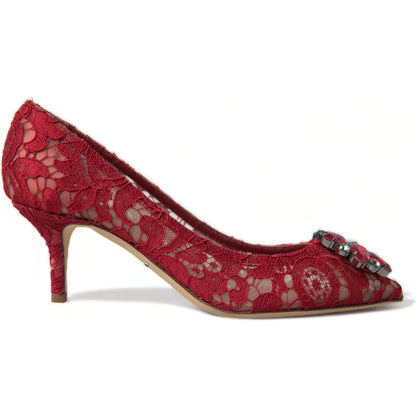 Dolce & Gabbana Red Taormina Lace Crystal Heels Pumps Shoes