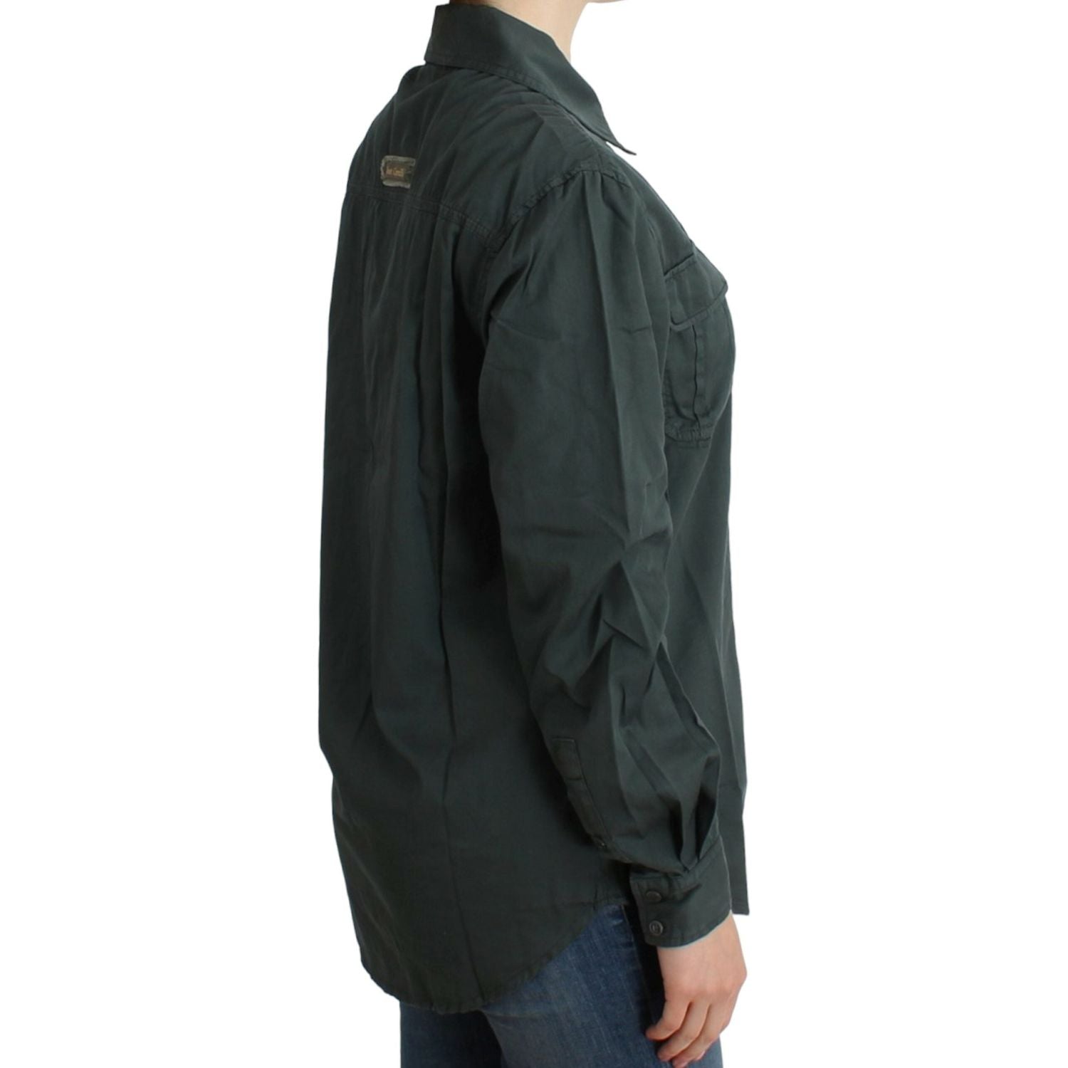 قميص كافالي الأنيق المصنوع من القطن باللون الرمادي بأزرار