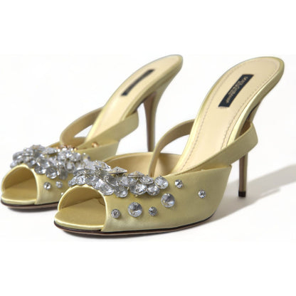 Dolce & Gabbana Yellow Satin Crystal Mary Janes Sandals