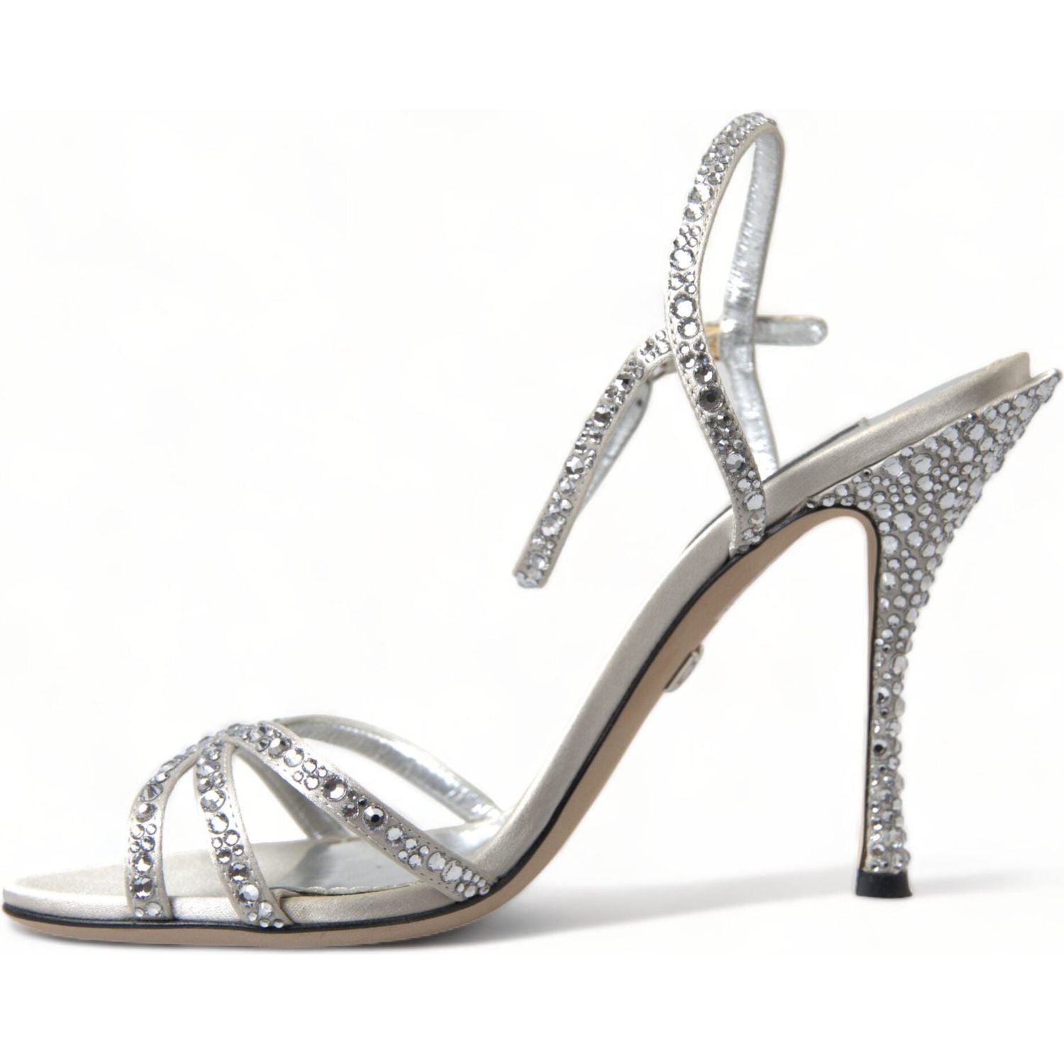 Dolce & Gabbana Silver Crystal Ankle Strap Sandals Shoes
