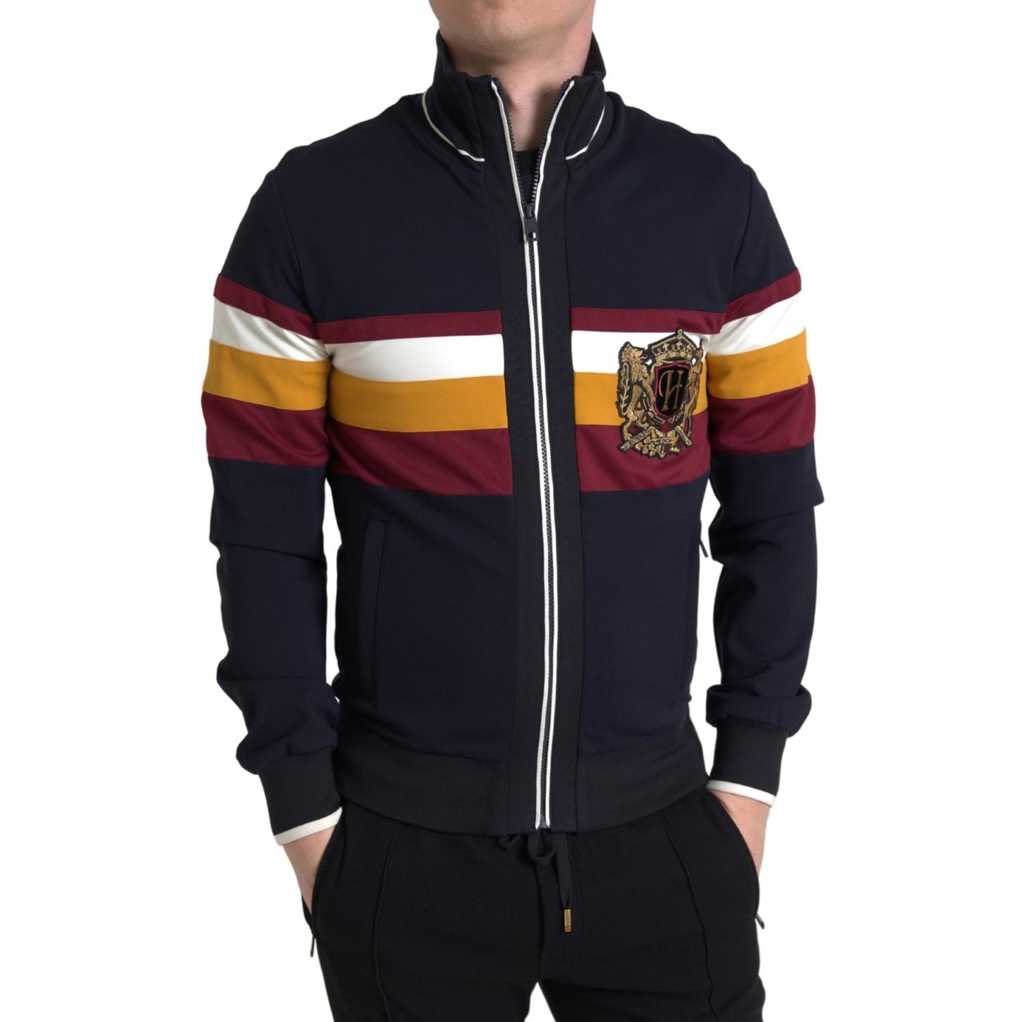 Dolce & Gabbana Blue Cardigan Heraldic Full Zip Sweater