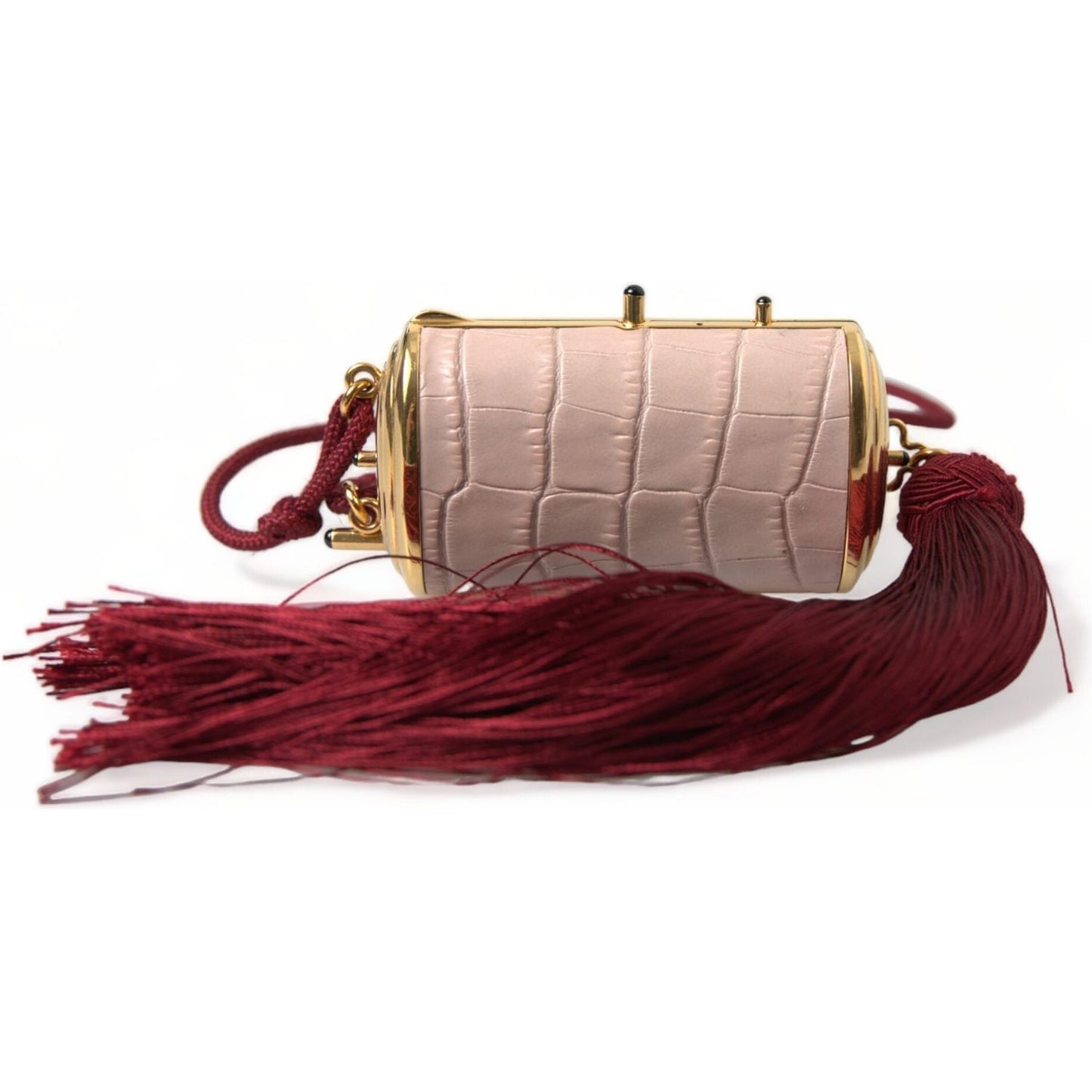 Dolce & Gabbana Pink Exotic Leather Mini Mirror Tassel Makeup Bag