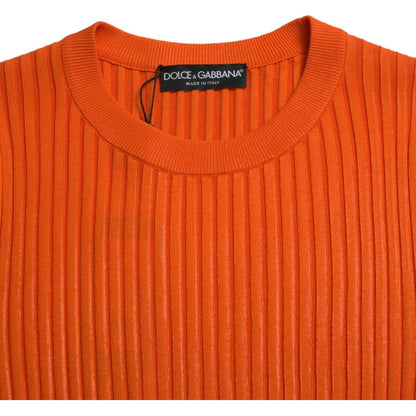 Dolce & Gabbana Orange Knitted Crewneck Men Pullover Sweater